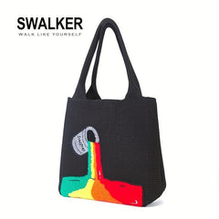 Leisure Rainbow Tote Bag Embroidery Knit Bag For Travel Gym Work Shopping