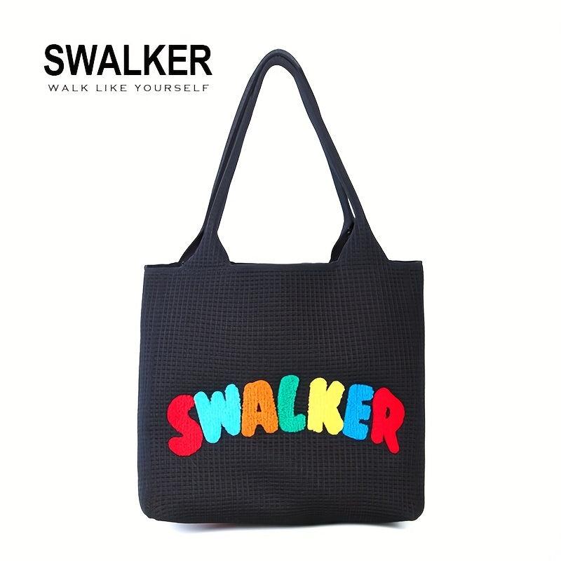 Leisure Rainbow Tote Bag Embroidery Knit Bag For Travel Gym Work Shopping