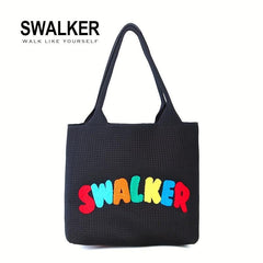 Leisure Rainbow Tote Bag Embroidery Knit Bag For Travel Gym Work Shopping