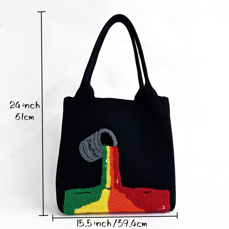 Leisure Rainbow Tote Bag Embroidery Knit Bag For Travel Gym Work Shopping