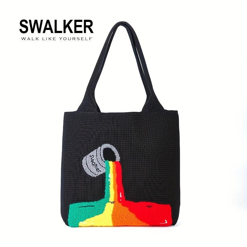 Leisure Rainbow Tote Bag Embroidery Knit Bag For Travel Gym Work Shopping
