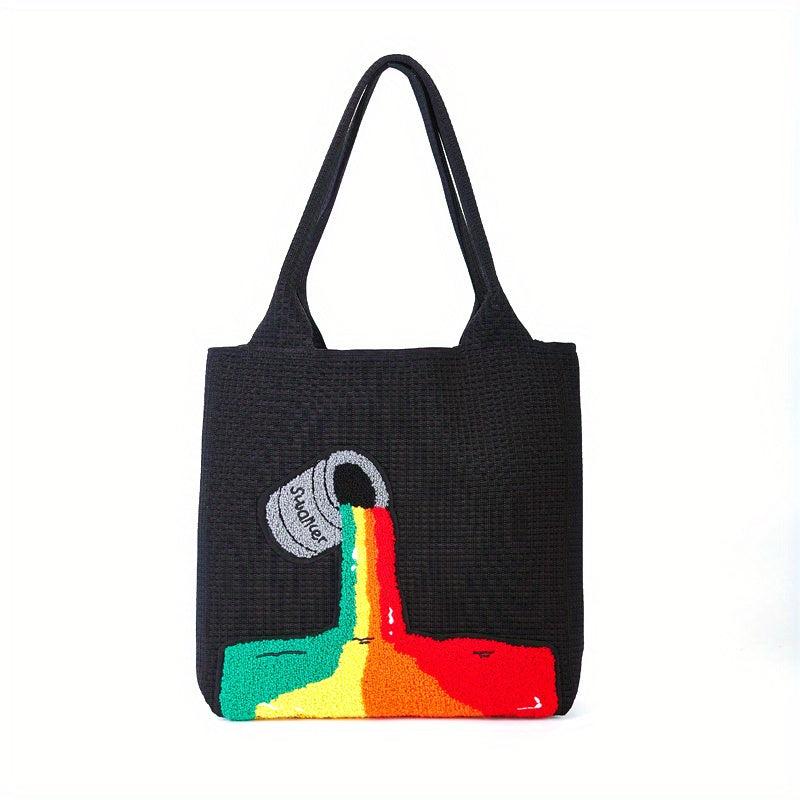 Leisure Rainbow Tote Bag Embroidery Knit Bag For Travel Gym Work Shopping