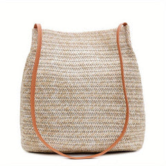 Straw Beach Bag Woven Shoulder Bucket Large Tote Handbag