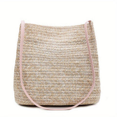 Straw Beach Bag Woven Shoulder Bucket Large Tote Handbag