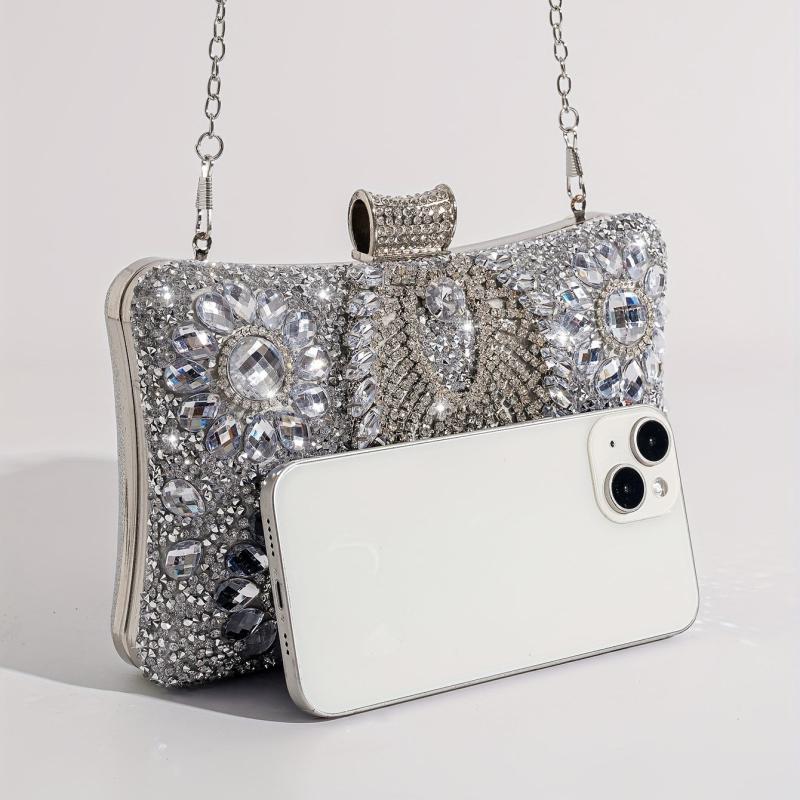Silver Rhinestone Party Wallet Evening Handbag