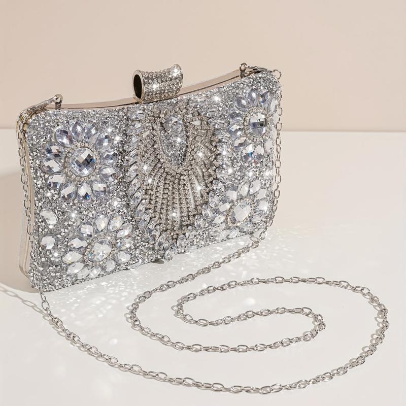 Silver Rhinestone Party Wallet Evening Handbag