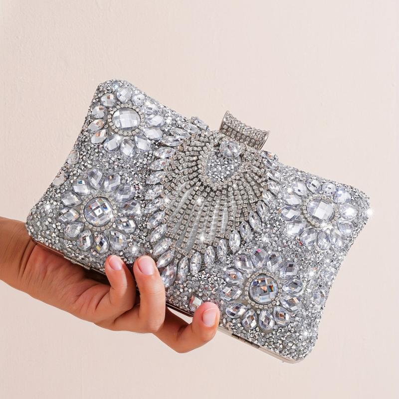 Silver Rhinestone Party Wallet Evening Handbag