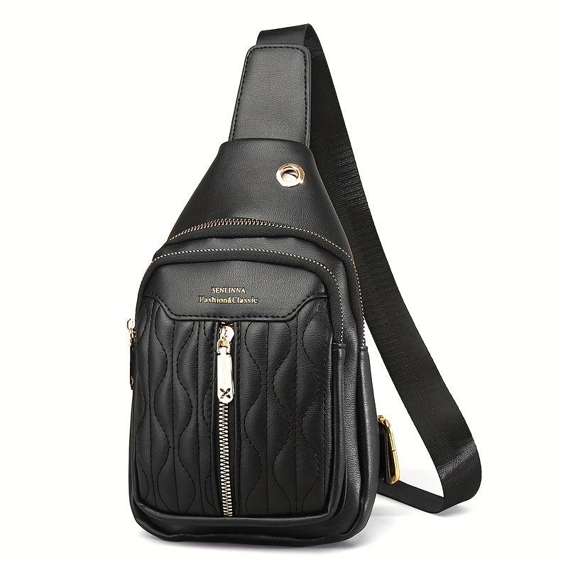 Embroidered Geometric Pattern Chest Bag for Women