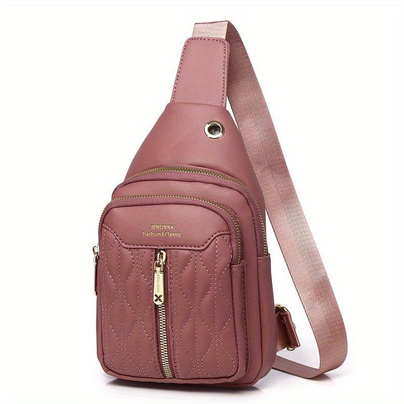 Embroidered Geometric Pattern Chest Bag for Women