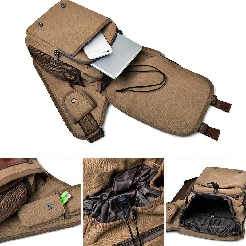 WEIXIER Men's Casual Large Capacity PU Leather Crossbody Bag Chest Bag