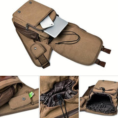 WEIXIER Men's Casual Large Capacity PU Leather Crossbody Bag Chest Bag