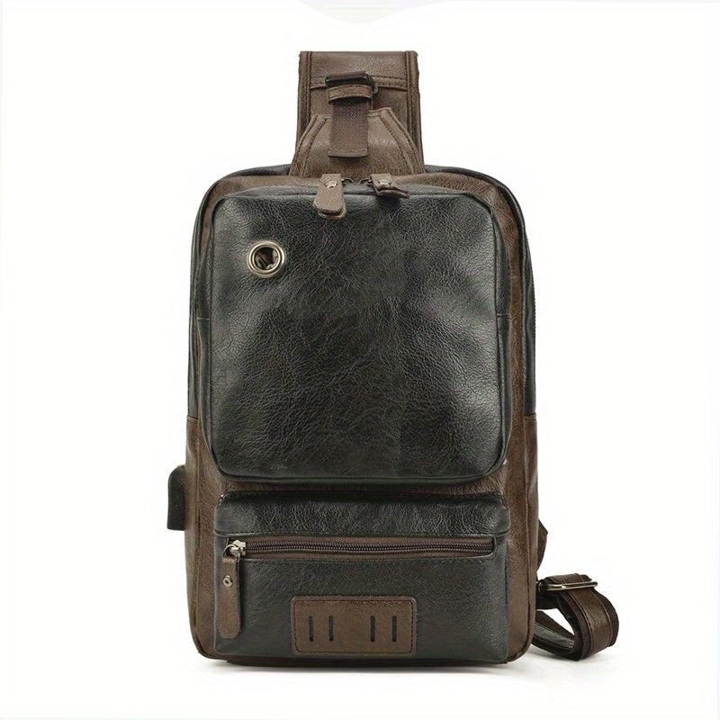 WEIXIER Men's Casual Large Capacity PU Leather Crossbody Bag Chest Bag