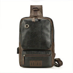 WEIXIER Men's Casual Large Capacity PU Leather Crossbody Bag Chest Bag