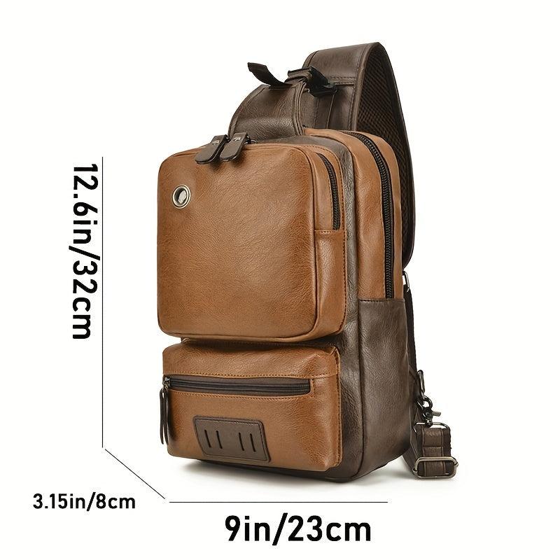 WEIXIER Men's Casual Large Capacity PU Leather Crossbody Bag Chest Bag