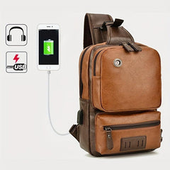 WEIXIER Men's Casual Large Capacity PU Leather Crossbody Bag Chest Bag