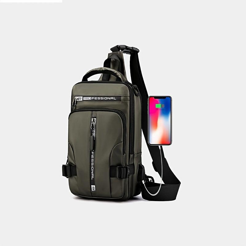 Men's Rucksack Messenger Shoulder Bag USB Travel Backpack Chest Bag