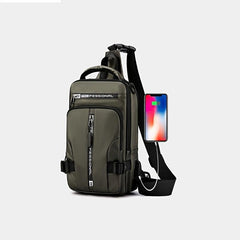 Men's Rucksack Messenger Shoulder Bag USB Travel Backpack Chest Bag