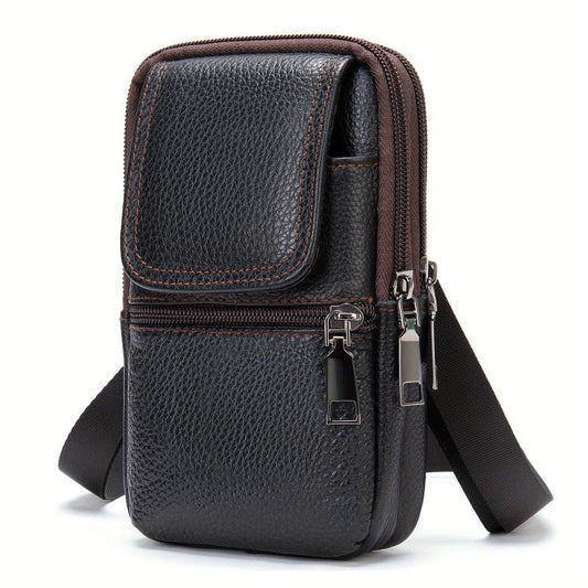 Men's Casual Leather Crossbody Bag Top Layer Cowhide Waist Bag