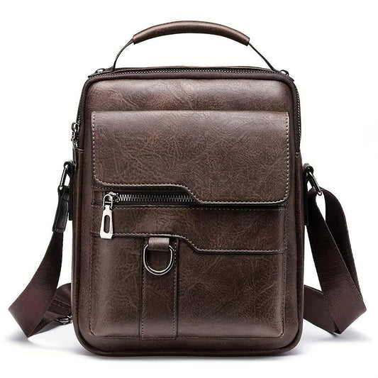 Men's Crossbody Bag Shoulder Bag Retro Leather Vertical Handbag Business