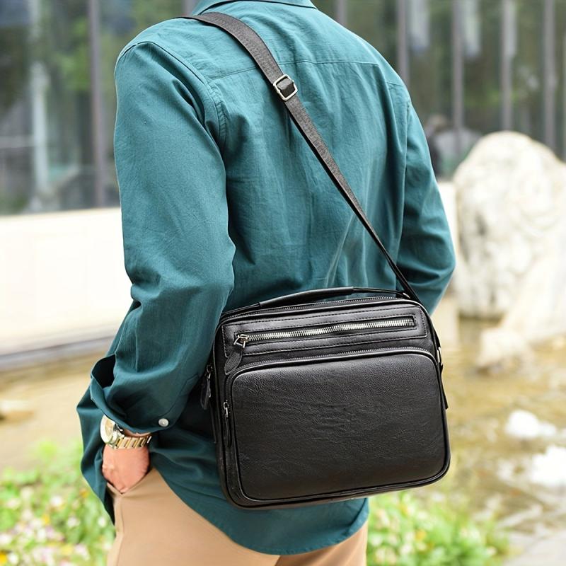 Men's Leather Crossbody Bag Large Capacity Satchel Shoulder Bag