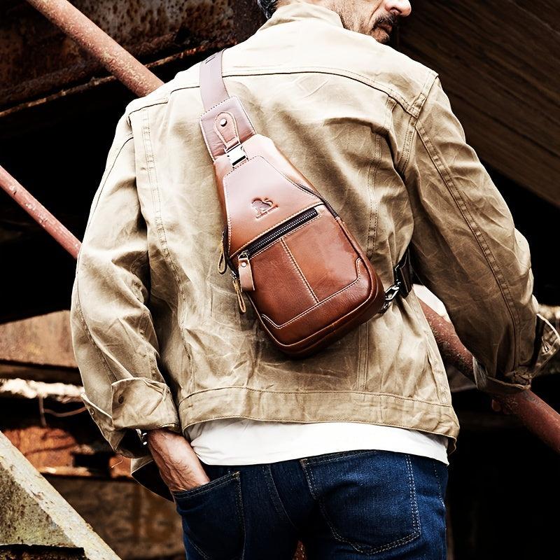 Men's Large Leather Chest Bag Casual Style Shoulder Bag