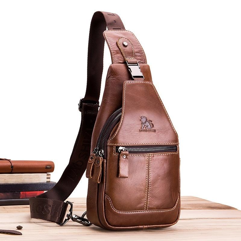 Men's Large Leather Chest Bag Casual Style Shoulder Bag
