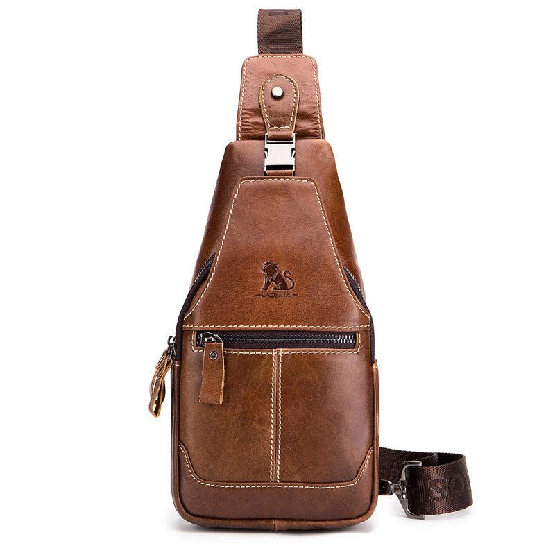 Men's Large Leather Chest Bag Casual Style Shoulder Bag