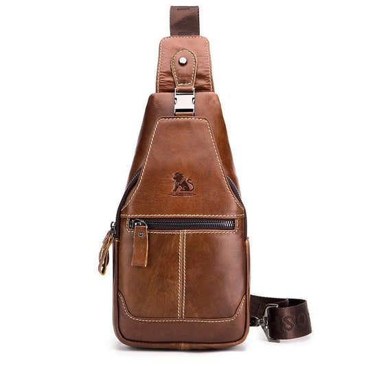 Men's Large Leather Chest Bag Casual Style Shoulder Bag