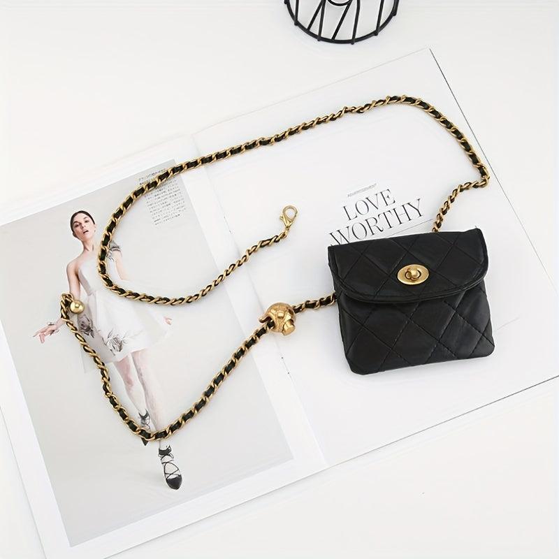 Women's Argyle Quilted Crossbody Mini Chain Belt Bag