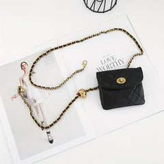 Women's Argyle Quilted Crossbody Mini Chain Belt Bag