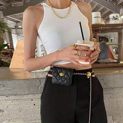 Women's Argyle Quilted Crossbody Mini Chain Belt Bag