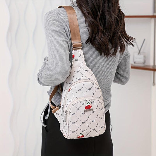 Cherry Print Nylon Sling Crossbody Bag Women's Chest Bag