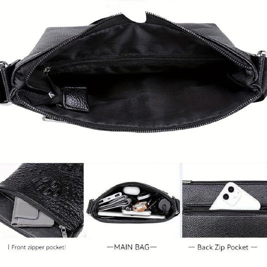 Men's Crocodile Pattern Crossbody Bag Vertical Shoulder Briefcase