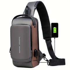 Men's Chest Bag USB Charging Single Shoulder Messenger Bag Anti theft