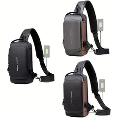 Men's Chest Bag USB Charging Single Shoulder Messenger Bag Anti theft