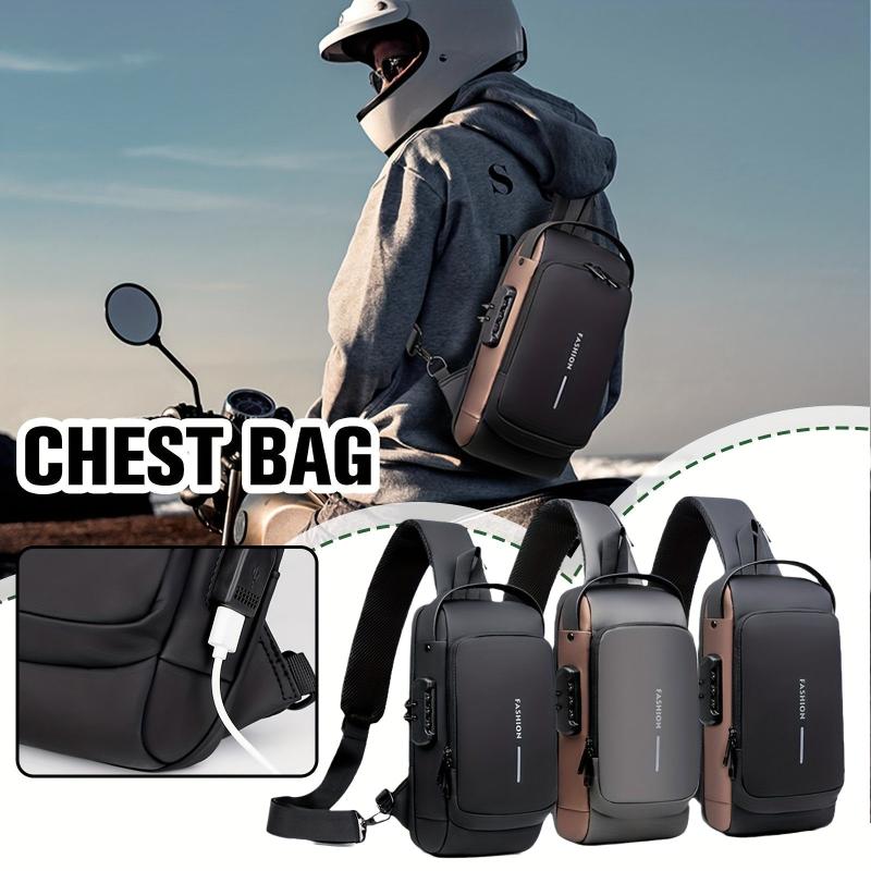 Men's Chest Bag USB Charging Single Shoulder Messenger Bag Anti theft
