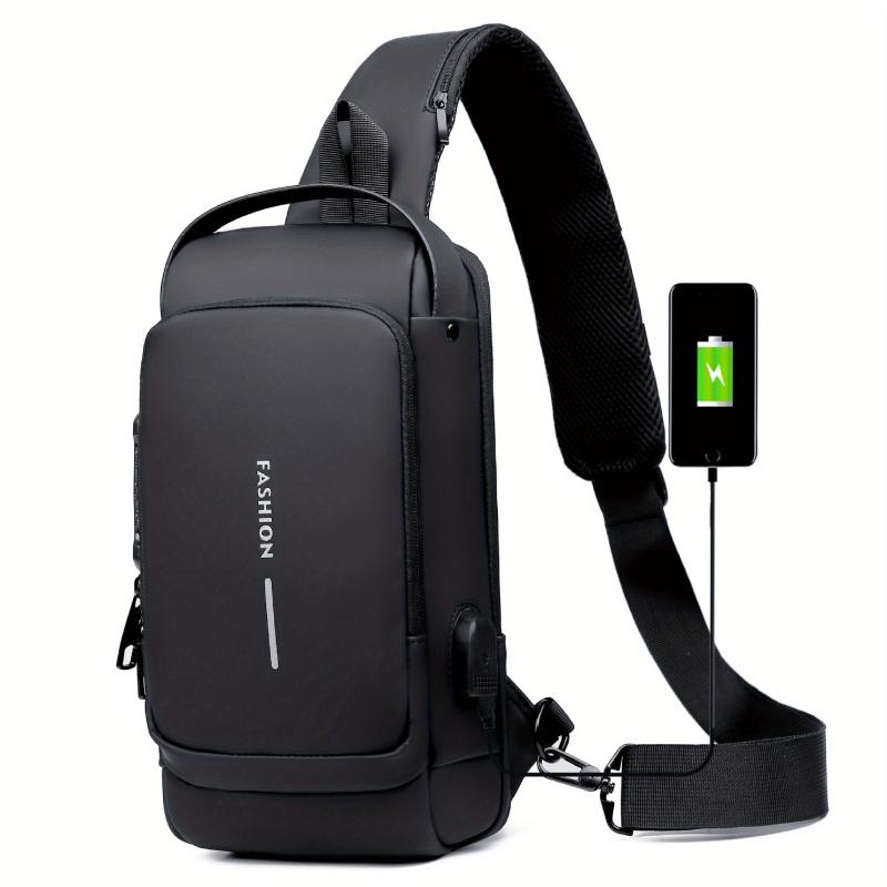 Men's Chest Bag USB Charging Single Shoulder Messenger Bag Anti theft