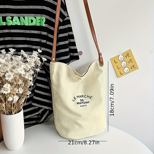 Letter Printed Canvas Crossbody Bag Large School Tote Bag