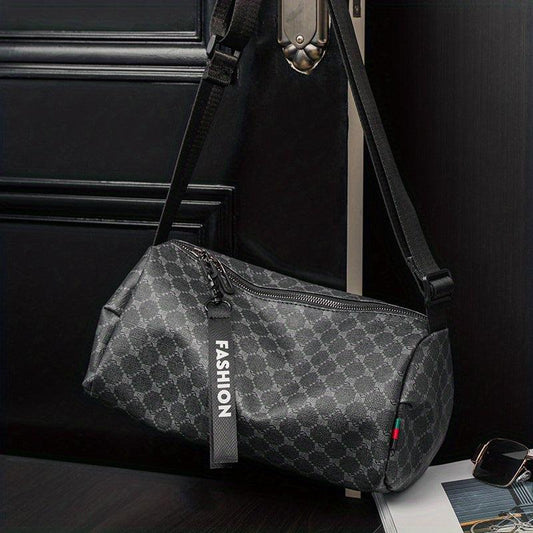 Men's PU Leather Large Capacity Messenger Bag Casual Bucket Bag Shoulder Bag