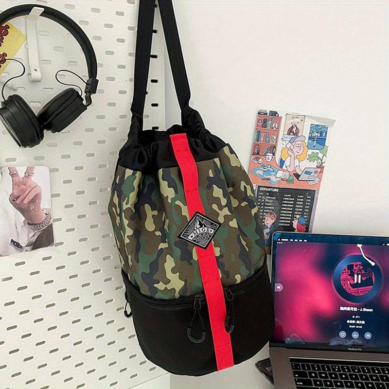 Men's Bucket Bag Shoulder Messenger Bag Large Capacity Fitness Hiking Storage