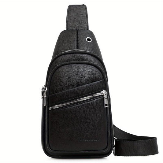 Men's Leather Crossbody Bag Earphone Hole Shoulder Bag Travel Messenger