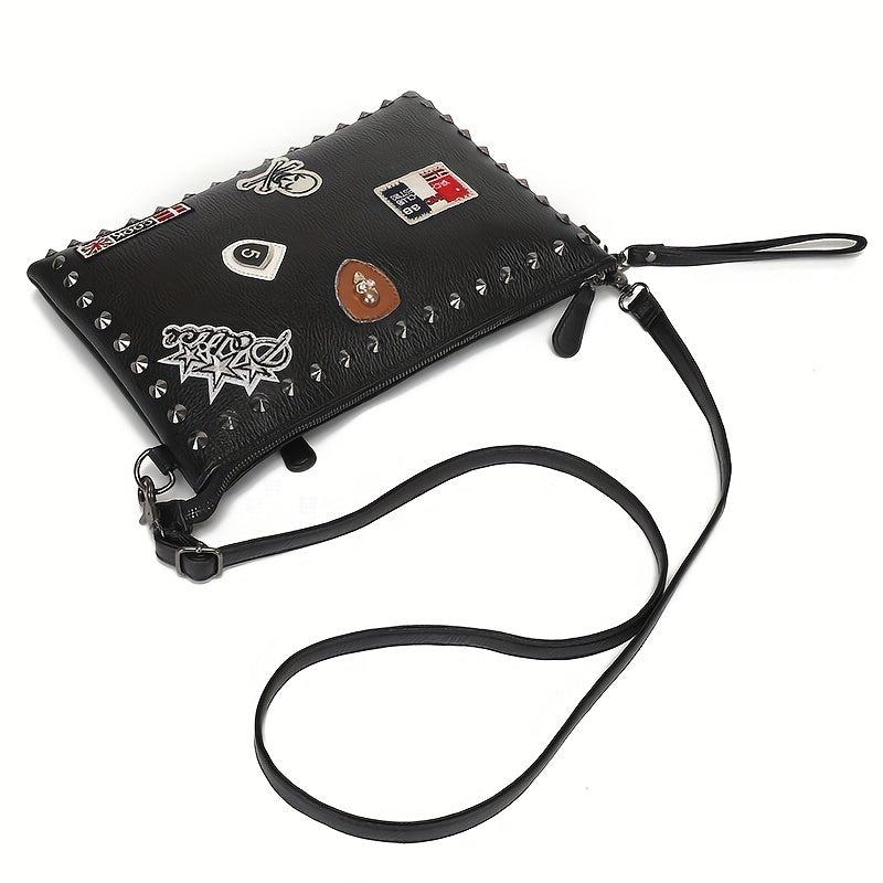 Men's Large Clutch Handbag Shoulder Crossbody Bag Rivet Skeleton Pattern
