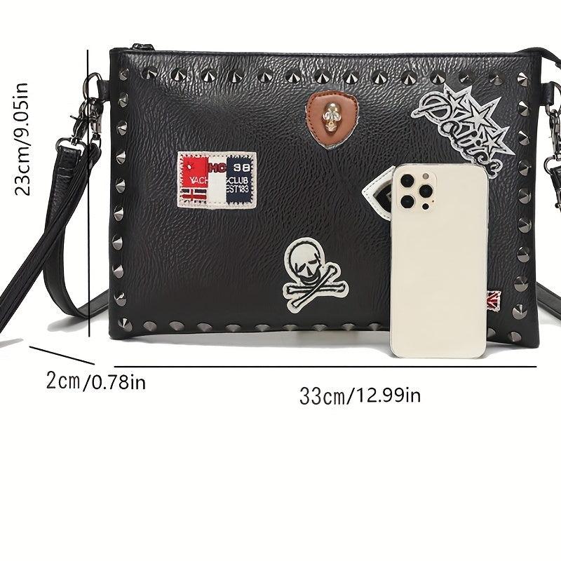 Men's Large Clutch Handbag Shoulder Crossbody Bag Rivet Skeleton Pattern