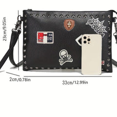 Men's Large Clutch Handbag Shoulder Crossbody Bag Rivet Skeleton Pattern