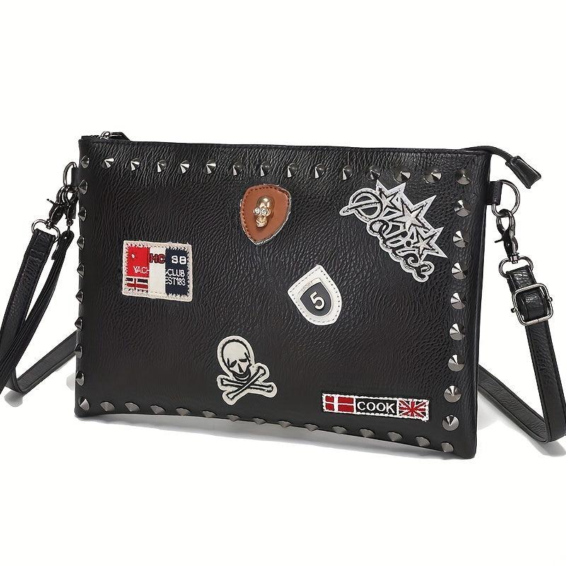 Men's Large Clutch Handbag Shoulder Crossbody Bag Rivet Skeleton Pattern