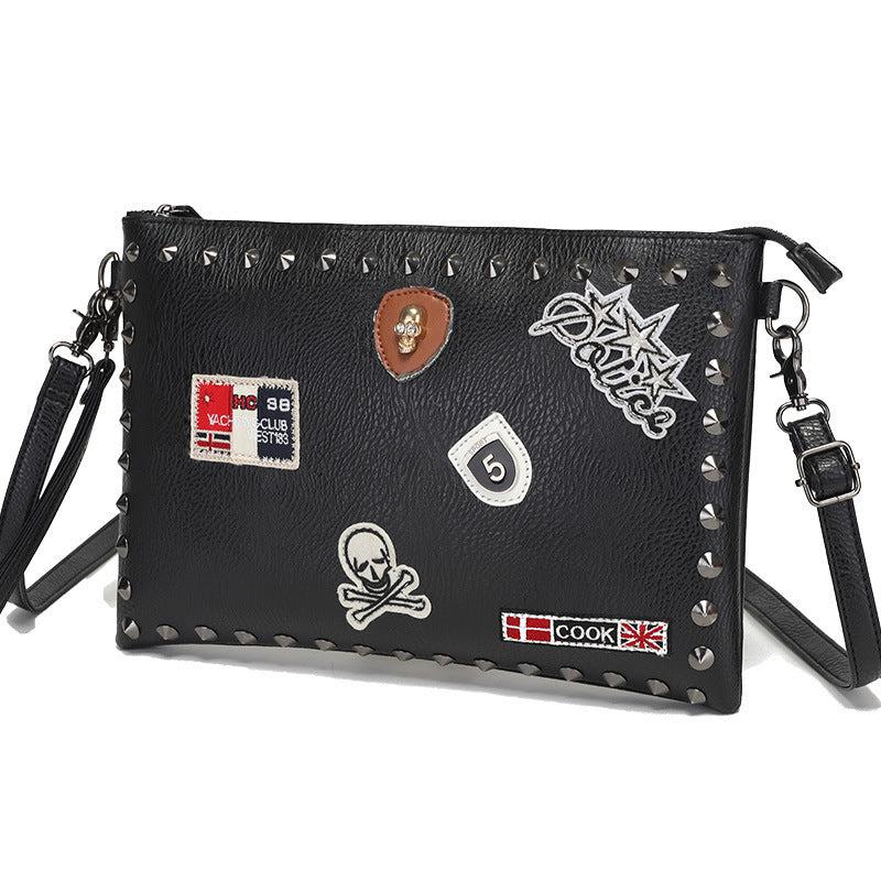 Men's Large Clutch Handbag Shoulder Crossbody Bag Rivet Skeleton Pattern