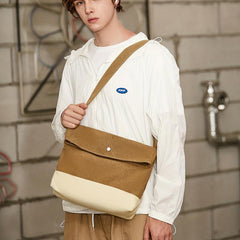 Men's Two Tone Messenger Bag Casual Shoulder Bag Canvas Satchel Bag