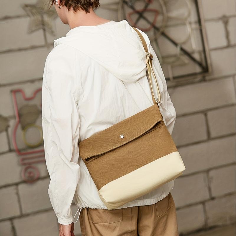 Men's Two Tone Messenger Bag Casual Shoulder Bag Canvas Satchel Bag