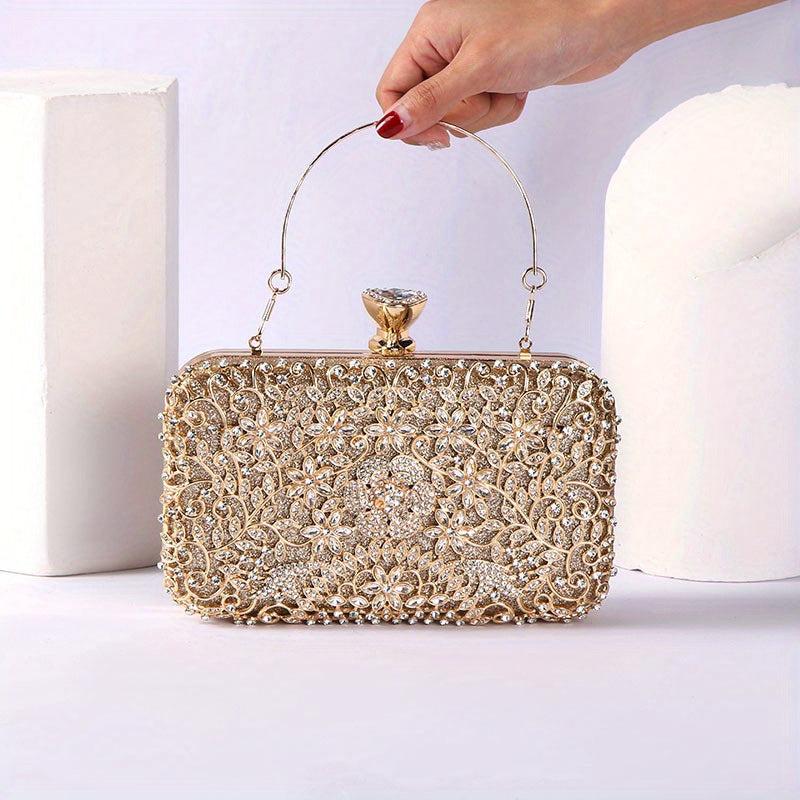 Rhinestone Evening Bag Top Ring Clutch Purse for Wedding Prom