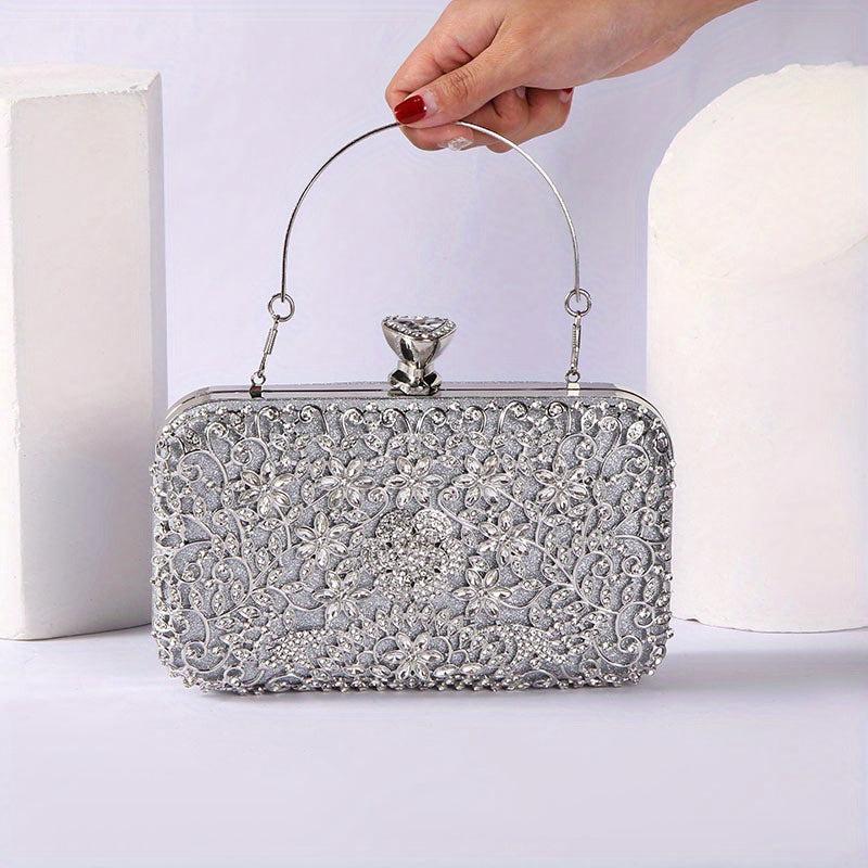 Rhinestone Evening Bag Top Ring Clutch Purse for Wedding Prom